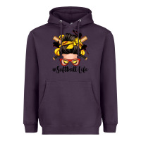 Plum softball life messy bun Heavyweight Hoodie - Zillion Design Studio