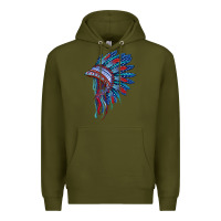 Army Green indian headdress with american flag Premium Hoodie - BarkalooDesign