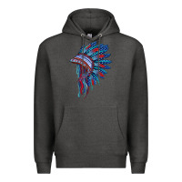 Charcoal Heather indian headdress with american flag Premium Hoodie - BarkalooDesign