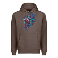Coffee indian headdress with american flag Premium Hoodie - BarkalooDesign