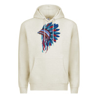 Oatmeal Heather indian headdress with american flag Premium Hoodie - BarkalooDesign