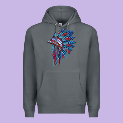 Indian Headdress With American Flag Premium Hoodie Designed By Barkaloodesign