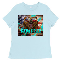 Baby Blue papa bear american flag  tumbler Ladies Tee - BarkalooDesign