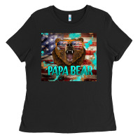 Black papa bear american flag  tumbler Ladies Tee - BarkalooDesign