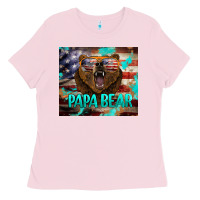 Bubblegum Pink papa bear american flag  tumbler Ladies Tee - BarkalooDesign