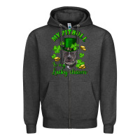 Charcoal Heather St. Patrick's Day My Pitbull Is My Lucky Charm With Hat Zipper Hoodie - RanaPortraitStore