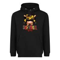 Black softball mom messy bun Heavyweight Hoodie - Zillion Design Studio
