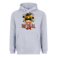 Heather Grey softball mom messy bun Heavyweight Hoodie - Zillion Design Studio