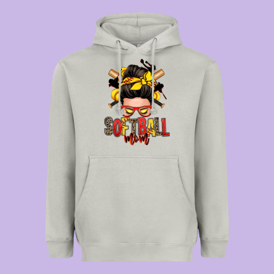 Softball Mom Messy Bun Heavyweight Hoodie Designed By Zillion Design Studio