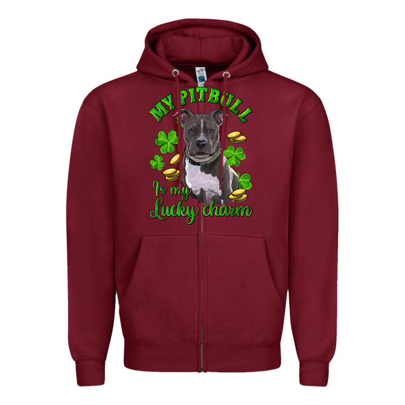St. Patrick's Day My Pitbull Is My Lucky Charm Zipper Hoodie by RanaPortraitStore | Teevron