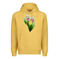 Antique Gold Pink And White Lady's Slipper Flower Illustrations Premium Hoodie - LillyAllenDesigns