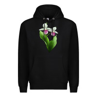 Black Pink And White Lady's Slipper Flower Illustrations Premium Hoodie - LillyAllenDesigns