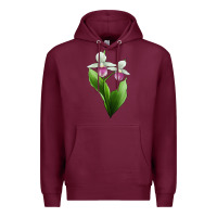 Burgundy Pink And White Lady's Slipper Flower Illustrations Premium Hoodie - LillyAllenDesigns