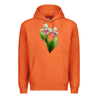 Carrot Pink And White Lady's Slipper Flower Illustrations Premium Hoodie - LillyAllenDesigns