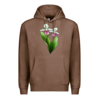 Chestnut Pink And White Lady's Slipper Flower Illustrations Premium Hoodie - LillyAllenDesigns
