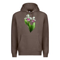 Coffee Pink And White Lady's Slipper Flower Illustrations Premium Hoodie - LillyAllenDesigns