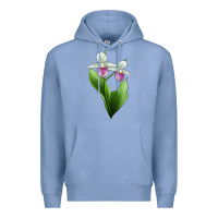 Colony Blue Pink And White Lady's Slipper Flower Illustrations Premium Hoodie - LillyAllenDesigns