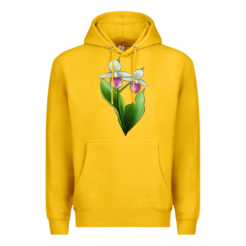 Pink And White Lady's Slipper Flower Illustrations Premium Hoodie by LillyAllenDesigns | Teevron