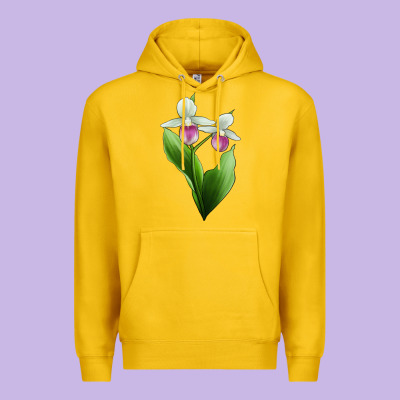 Pink And White Lady's Slipper Flower Illustrations Premium Hoodie Designed By Lillyallendesigns