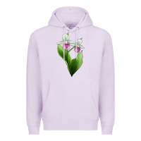 Lilac Pink And White Lady's Slipper Flower Illustrations Premium Hoodie - LillyAllenDesigns