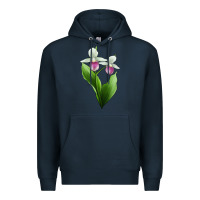 Navy Pink And White Lady's Slipper Flower Illustrations Premium Hoodie - LillyAllenDesigns