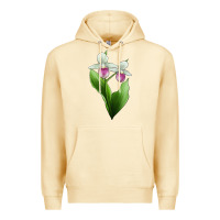 Pina Colada Pink And White Lady's Slipper Flower Illustrations Premium Hoodie - LillyAllenDesigns