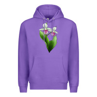 Purple Pink And White Lady's Slipper Flower Illustrations Premium Hoodie - LillyAllenDesigns