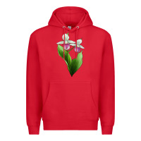 Red Pink And White Lady's Slipper Flower Illustrations Premium Hoodie - LillyAllenDesigns