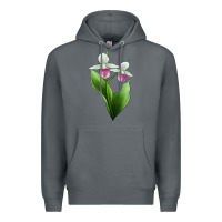 Rock Pink And White Lady's Slipper Flower Illustrations Premium Hoodie - LillyAllenDesigns