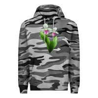 Slate Camo Pink And White Lady's Slipper Flower Illustrations Premium Hoodie - LillyAllenDesigns