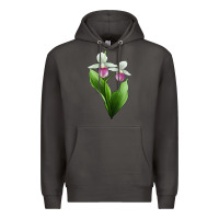 Smoke Pink And White Lady's Slipper Flower Illustrations Premium Hoodie - LillyAllenDesigns