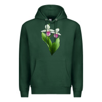 Sports Green Pink And White Lady's Slipper Flower Illustrations Premium Hoodie - LillyAllenDesigns