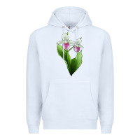 White Pink And White Lady's Slipper Flower Illustrations Premium Hoodie - LillyAllenDesigns
