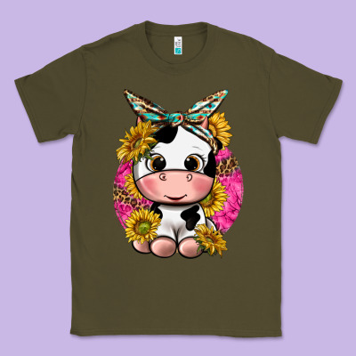 Classic Tee cut cow with sunflower and leopard  pink