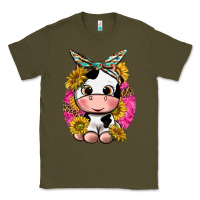 Army Green cut cow with sunflower and leopard  pink Classic Tee - texasbilliewilder