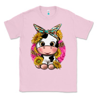 Bubblegum Pink cut cow with sunflower and leopard  pink Classic Tee - texasbilliewilder