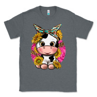 Charcoal Heather cut cow with sunflower and leopard  pink Classic Tee - texasbilliewilder