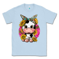 Dusty Blue cut cow with sunflower and leopard  pink Classic Tee - texasbilliewilder