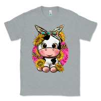Heather Grey cut cow with sunflower and leopard  pink Classic Tee - texasbilliewilder