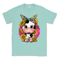 Seafoam cut cow with sunflower and leopard  pink Classic Tee - texasbilliewilder