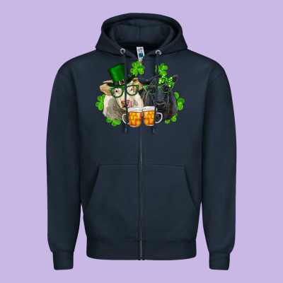 Zipper Hoodie St. Patrick's Day Charolais And Black Angus Cows