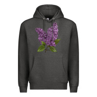 Charcoal Heather Purple Lilac Flower Illustrations Premium Hoodie - LillyAllenDesigns