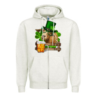 Oatmeal Heather St. Patrick's Day Goat And Beer Zipper Hoodie - RanaPortraitStore