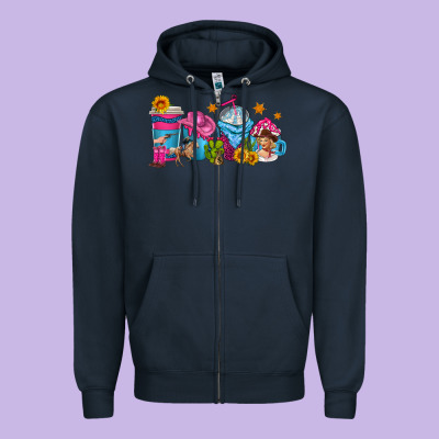 Cowgirl Coffee Cups Zipper Hoodie Designed By Texasbilliewilder
