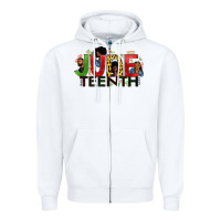 White JUNE TEENTH Zipper Hoodie - Zillion Design Studio