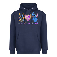 Navy peace love stitch Heavyweight Hoodie - texasbilliewilder