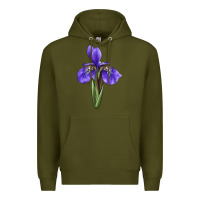 Army Green Iris Flower Illustrations Premium Hoodie - LillyAllenDesigns