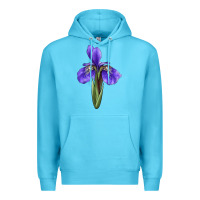 Ocean Blue Iris Flower Illustrations Premium Hoodie - LillyAllenDesigns
