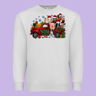 Christmas Farm Animals Truck Premium Sweatshirt Designed By Racoondesign