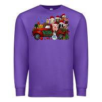 Purple christmas farm animals truck Premium Sweatshirt - RacoonDesign